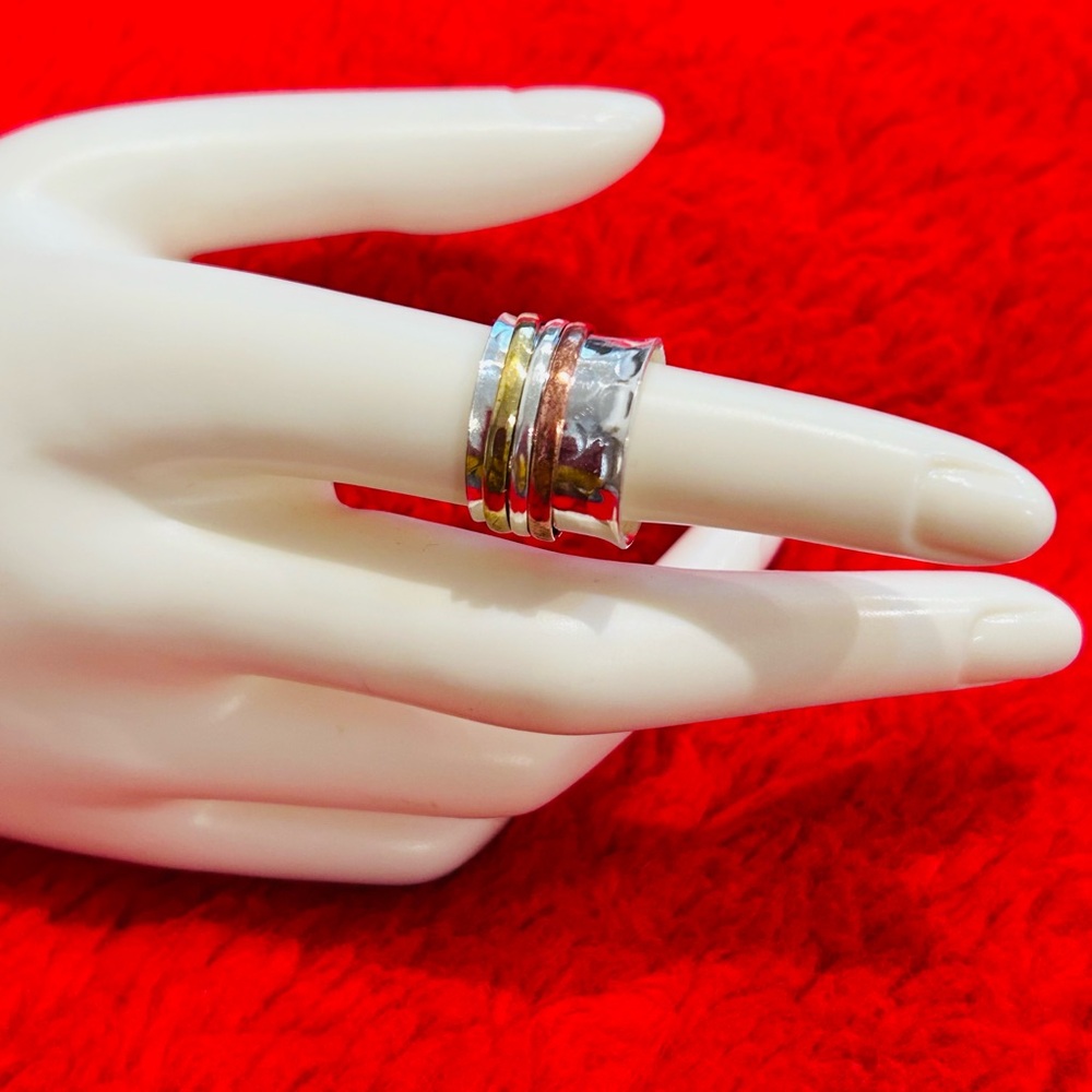 Elegant Silver, Gold, and Rose Gold Ring Sterling Silver 925